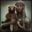 Placeholder: A viking girl and her bear, hr giger, scary, steam punk, realistic, made in octane, cinematic, ultra-realistic, extremely detailed octane rendering, 8K, VRAY Super Real ar 2:3, dof photorealistic futuristic 50mm lens hard lighting dark gray tintype photograph, realistic lighting, sepia color