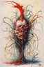 Placeholder: moral hazard, when it comes undone, asymmetric neo surrealism, by Gerald Scarfe, liquid matte oil paint, struggle of sentience, treacheries of an aging bladder, colorful, by Stephen Gammell