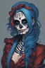 Placeholder: Portrait of a girl, skeleton face like night before Xmas, blue hair