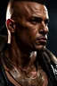 Placeholder: portrait of a 35 year old Handsome muscular mercenary with light bronze skin adorned with tattoos. photorealistic