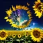 Placeholder: above a field of sunflowers the Milky Way curves in a summer sky digital art