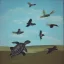 Placeholder: turtle and sky with a flock of birds