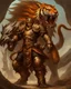 Placeholder: A combination of a dragon and a tiger and a commander riding on it Warrior warrior with leather and metal clothes and robotic metal