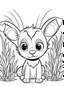 Placeholder: cute coloring page, sketch style, cute baby dog in the jungle, cute cartoon, white and black, withe background, no shadows, outline.