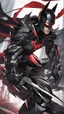 Placeholder: A close picture to Mix between symbiote and machine and batman in transformers cyborg with black metal and red details armor in solo leveling shadow art style with red details detailsis in fantasy world