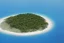 Placeholder: Aerial view of desert island in blue glossy sea, no trees, no plants, no green