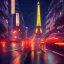 Placeholder: Cyberpunk street view in night, Paris, rain, ground reflection