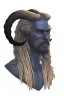 Placeholder: A tieffelin with blue skin and white Dreadlock hair. His pupil-less eyes are green. He wears a small beard.