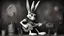 Placeholder: photorealistic deppressed dark melancholic sad Bugs bunny with blackeye deppressed doing music rock and roll dark heavy metal on a scene alcoholic, ciggaretes sad ciggarets