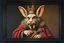 Placeholder: king troll mouse rabbit in style of Rembrandt and Fallout 4, with motion blur, all on a painting on wall with black wooden frame and with black wall background