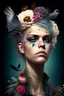 Placeholder: portrait Punk, Angel, portrait of a woman, flowers, birds