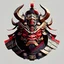 Placeholder: japanese oni in shogun armor, head only, front view, anime style, flat colors, no background colors