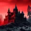 Placeholder: frozen Gothic dark fantasy castle with Red sky. A graveyard in the front
