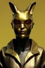 Placeholder: Medium Close Up Portrait, Front image. cyberpunk, rabbit mask, sweet woman, gold hair. Leather suit army. Yellow, red, color. Gucci style. Color background, photo studio. Avatar image, highly detailed, concept art, smooth, unreal engine 5, ray tracing, RTX, lumen lighting, ultra detail, volumetric lighting, 3d, finely drawn, high definition, high resolution.