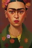 Placeholder: Portrait of a Baby Frida Kahlo , an abstract painting of rusted metal and flowers, rust, scaffolding, iron cladding, decay, mixed media, textured, anatomically correct, beautiful perfect face, soft factions, sharp focus, highly detailed