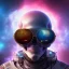 Placeholder: Midjourney style of detailed and intricate skull wearing red sunglasses| wearing cosmonaut suit| portrait and science fiction theme| aurora lighting| nebula and stars| stunning environment| volumetric lighting| vibrant