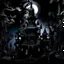 Placeholder: A black haunted castle filled with spirits designed in Javanese shadow puppets