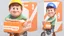 Placeholder: 3d illustration of portrait handsome driver man wearing helmet and delivery box. half body. pixar. cute style