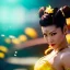 Placeholder: Chun-li underwater with yellow flowers for hair, closed eyes, rtx, reflection, 8k, glow, winning photography, caustics