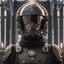 Placeholder: star wars bald male corellian pilot wearing dark gunmetal grey and black First Order special forces TIE pilot armored flightsuit and helmet with gold trim inside the jedi temple, centered head and shoulders portrait, hyperdetailed, dynamic lighting, hyperdetailed background, 8k resolution, volumetric lighting, light skin, fully symmetric details