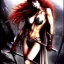 Placeholder: Epic full body portrait of busty atletic young beautiful Red Sonja Luis Royo styles