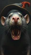 Placeholder: Bosch painting style nightmare , face of cruel rat with hat