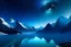 Placeholder: A blue lake, high mountains with snow on the top in the background, a starry night with a visible planet, big saturn