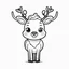 Placeholder: A black and white cute drawing of a Reindeer. Only outline, white background,for kids. The illustration should be in [SUPER SIMPLE], black and white, bold line art with a clear, mostly empty background. [INCLUDES ONLY OUTLINES WITH NO FILLED IN BLACK AREAS], ensuring no shading, no complex images, and making it very easy to color in between the lines.