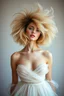 Placeholder: Masterpiece quality Photograph of a 19 year old model with large hair poof, fashion editorial style for a sheer dress, artistic aesthetic, exploring avant garde poses, sheer beauty taken with a Nikon z8, photorealistic, high quality, trending on reddit, 8k