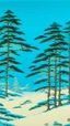 Placeholder: A cyan snowfield with evergreen trees painted by Utagawa Hiroshige