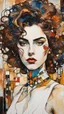 Placeholder: Egon Schiele, Oskar Kokoshka , Gustav Klimt, and Alice Bailly abstract expressionist, Cubist style closeup full body alcohol ink portrait painting of a young girl, with highly detailed hair and facial features in a funky futuristic dystopian synth studio, highly detailed, precisely drawn, finely lined, and boldly inked in subdued natural colors