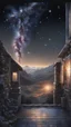 Placeholder: (silver, glimmer)), contrast, phenomenal aesthetic, best quality, sumptuous artwork, (masterpiece), (best quality), (ultra-detailed), (((illustration))), ((an extremely delicate and beautiful)), (detailed light), cold theme, broken glass, broken wall, ((an array of stars)), ((starry sky)), the Milky Way, star, Reflecting the starry water surface,(1girl:1.3), awhite hair, blinking, white dress, closed mouth, constel lation, flat color, white hair, braid, blinking, white robe, barefoot, float