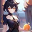 Placeholder: portrait of genshin from genshin ((genshin)) ((genshin ingame outfit)) wearing a short skirt, black short hair, orange eyes