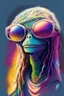 Placeholder: E.t. Extraterrestrial hippie cosmic with long hair and sunglasses of color