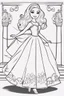 Placeholder: outline art for kids barbie coloring pages with barbie dancing , no background, sketch style, full body, only use outline, mandala style, clean line art, white background, no shadows and clear and well outlined. should look exactly like barbie