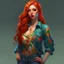 Placeholder: pretty girl, aged 21, ginger, conventionally attractive, colourful clothes, realism, jeans, sexy, curvy