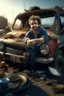 Placeholder: portrait of man stuck in small smashed up and deformed car after a crash sticking his feet out of the bottom like Fred Flintstone,shot on Hasselblad h6d-400c, zeiss prime lens, bokeh like f/0.8, tilt-shift lens 8k, high detail, smooth render, down-light, unreal engine, prize winning