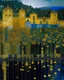 Placeholder: A haunted indigo castle painted by Gustav Klimt