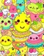 Placeholder: create a 2d outline, kawaii cover with kawaii food smiling and kawaii animals smiling, high quality, colorful,colors,