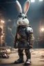 Placeholder: portrait of viking rabbit with helmet & boots in fallout 4 setting, bokeh, downlight, prize winning, depth of field, trading robot monster in background, stereoscopic cartoon