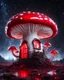 Placeholder: An illogically floating mushroom house on a clear night. white and white and red, Stars Dark cosmic interstellar. Detailed Matte Painting, deep color, fantastical, intricate detail, splash screen, hyperdetailed, insane depth, concept art, 8k resolution, trending on Artstation, Unreal Engine 5, color depth, backlit, splash art, dramatic, High Quality Whimsical Fun Imaginative Bubbly, perfect composition