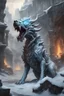 Placeholder: frost hellhound with hydra multiheaded in ruins of medival town