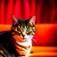 Placeholder: portrait of a Cat on red sofa, by Van Gogh, no frame, no signature,cinematic composition,perfect composition, intrincate detail,Realistic,Crystal clear eyes, fit full body inside picture,8k