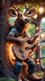 Placeholder: portrait of hairy rock guitar ninja moose living inside a tree house in a hollow huge tree growing light bulbs,bokeh like f/0.8, tilt-shift lens 8k, high detail, smooth render, down-light, unreal engine, prize winning