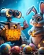 Placeholder: Wall-E helps Steampunk Easter-bunny to paint the eggs Modifiers: extremely detailed intricate cinematic lighting wallpaper award winning fantastic view hyperrealistic ultra detailed crisp quality cinematic postprocessing Ultra realistic Surrealism realistic picture in a clean modern dieselpunk and steelpunk environment surreal ambiance the style is in high contrast and vivid blues cinematic lighting intricate extremely detailed intricate