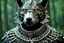 Placeholder: Studded Silver collar and chain, around the neck of a wolf dark fantasy