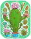 Placeholder: cute cartoon anime cactus sticker, anime style, white background color