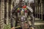 Placeholder: england medieval battle armour t shirt design front on shot facing camera