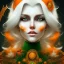 Placeholder: fantasy setting, woman, orange and white hair, wavy hair, freckles, ranger, more orange hair, more white hair, green eyes, more white hair, more white hair,