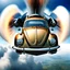 Placeholder: a high definition screen shot of a jet-fighter vw-beetle, retrofuturistic, phototrealism, in flight, one subject, should have wings with atleast one exposed jet on each wint or one coming throught thr front and center of the vehicle.